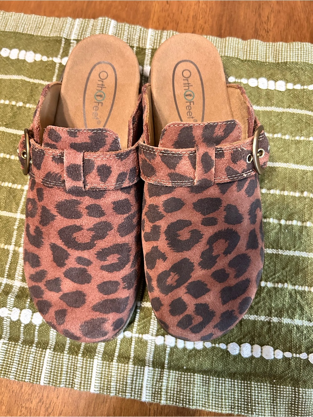 OrthaFeet Women's Leopard Print Slip-On Clog in Brown